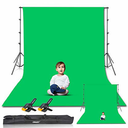 Picture of Emart Photo Video Studio 8.5 x 10ft Green Screen Backdrop Stand Kit, Photography Background Support System with 10 x12ft 100% Cotton Muslin Chromakey Backdrop