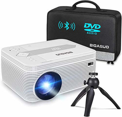 Picture of BIGASUO [2021 Upgrade] Bluetooth Full HD Projector Built in DVD Player, Portable Mini Projector 5500 Lumens Compatible with iPhone/iPad/HDMI/VGA/AV/USB/TF SD Card, 720P Native 1080P Supported