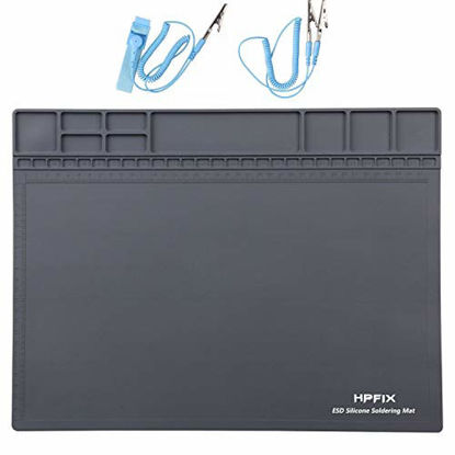 Picture of Anti-Static Mat ESD Safe for Electronic Includes ESD Wristband and Grounding Wire, HPFIX Silicone Soldering Repair Mat 932°F Heat Resistant for iPhone iPad iMac, Laptop, Computer, 15.9 x 12 Grey