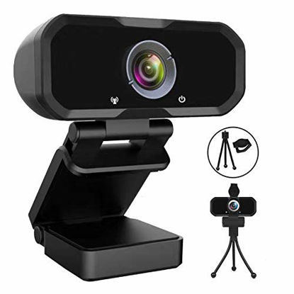 Picture of Webcam 1080p HD Computer Camera - Microphone Laptop USB PC Webcam with Privacy Shutter and Tripod Stand, 110 Degree Live Streaming Widescreen Recording Pro Video Web Camera for Calling, Conferencing