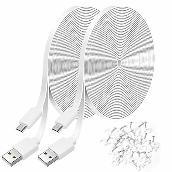 Picture of FASTSNAIL 2 Pack 26FT Flat Power Extension Cable Compatible with WyzeCam, WyzeCam Pan, KasaCam Indoor, NestCam Indoor, Yi Camera, Blink, USB to Micro USB Charging and Data Sync Cord with Wire Clips