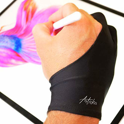 Picture of Articka Artist Glove for Drawing Tablet, iPad (Smudge Guard, Two-Finger, Reduces Friction, Elastic Lycra, Good for Right and Left Hand)(Small, Black)