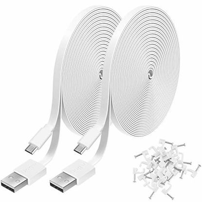 Picture of 2 Pack 13.1FT Power Extension Cable for WyzeCam,WyzeCam Pan,KasaCam Indoor,NestCam Indoor,Yi Camera, Blink,Cloud Cam, USB to Micro USB Durable Charging and Data Sync Cord for Security Camera-White