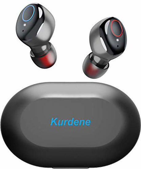 Kurdene Wireless Earbuds Bluetooth Earbuds with Charging Case Bass Sounds IPX8 Waterproof Sports Headphones with Mic Touch Control 24H Playtime Black