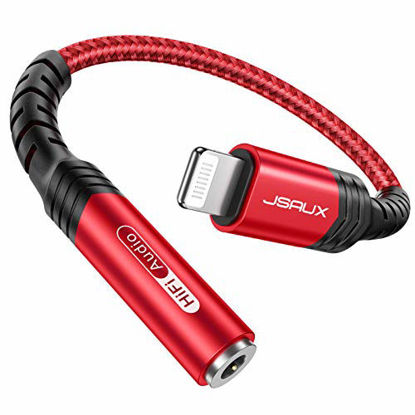 Picture of Lightning to 3.5mm Adapter, JSAUX [Apple MFi Certified] iPhone Headphone Adapter Lightning to Audio Jack Aux Converter Compatible with iPhone 12 Mini/12 Pro Max/11 Pro/11 Pro Max/SE/X XR XS Max 8-Red