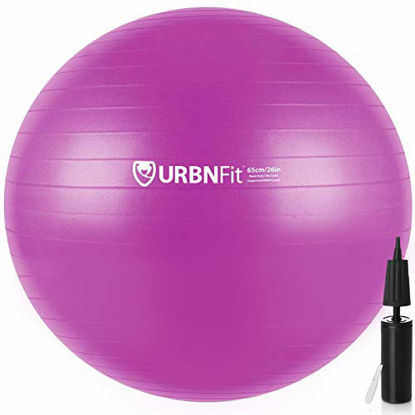 Picture of URBNFit Exercise Ball (Multiple Sizes) for Fitness, Stability, Balance & Yoga - Workout Guide & Quick Pump Included - Anti Burst Professional Quality Design (Purple, 55CM)