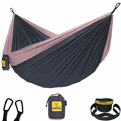 Picture of Wise Owl Outfitters Hammock for Camping Single & Double Hammocks Gear for The Outdoors Backpacking Survival or Travel - Portable Lightweight Parachute Nylon SO Charcoal Rose