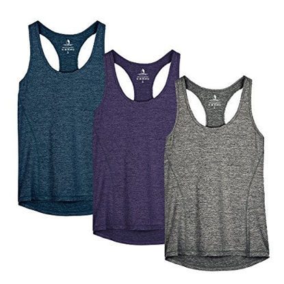 Picture of icyzone Workout Tank Tops for Women - Racerback Athletic Yoga Tops, Running Exercise Gym Shirts(Pack of 3)(S, Royal Blue/Purple/Charcoal)