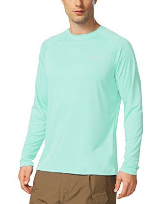 Picture of BALEAF Men's UPF 50+ Sun Protection Shirts Long Sleeve Dri Fit SPF T-Shirts Lightweight Fishing Hiking Running Light Green Size XXL