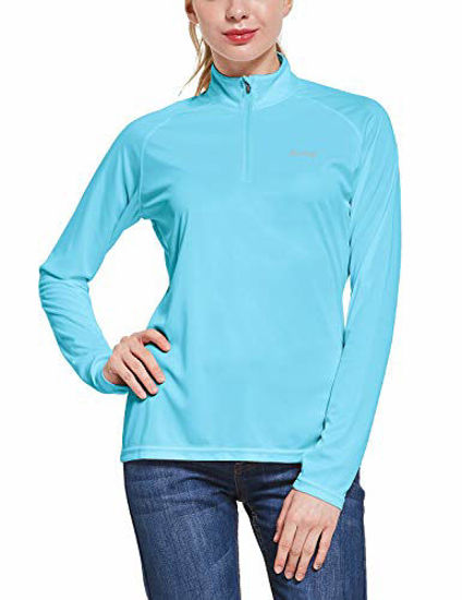 Picture of BALEAF Women's UPF 50+ Sun Protection T-Shirt Long Sleeve Half-Zip Thumb Hole Outdoor Performance Blue Size XL