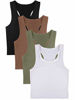 Picture of 4 Pieces Basic Crop Tank Tops Sleeveless Racerback Crop Sport Cotton Top for Women (Black, White, Army Green, Coffee, Small)