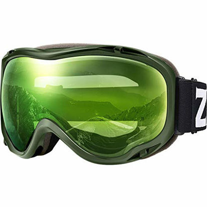 Picture of ZIONOR Lagopus Ski Snowboard Goggles UV Protection Anti fog Snow Goggles for Men Women Youth VLT 38% Olivine Frame Olivine Lens
