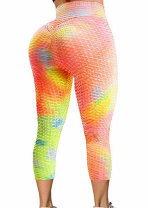 Picture of Womens High Waisted Yoga Pants Tummy Control Scrunched Booty Leggings Workout Running Butt Lift Textured Tights