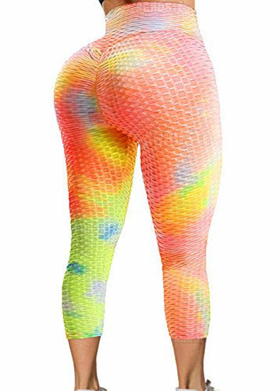  Women High Waisted Yoga Pants Workout Butt Lifting Scrunch  Booty Leggings Tummy Control Anti Cellulite Textured Tights S
