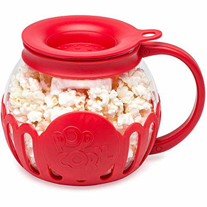 Picture of Ecolution Original Microwave Micro-Pop Popcorn Popper, Borosilicate Glass, 3-in-1 Silicone Lid, Dishwasher Safe, BPA Free, 1.5 Quart - Snack Size, Red