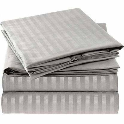 Picture of Mellanni Striped Bed Sheet Set - Brushed Microfiber 1800 Bedding - Wrinkle, Fade, Stain Resistant - 4 Piece (King, Striped - Gray/Silver)