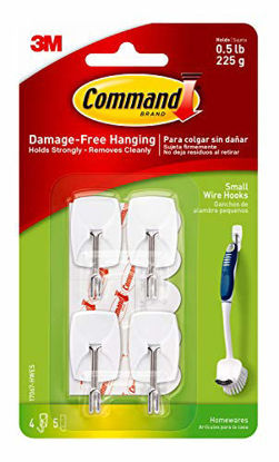 Picture of Command Wire Hooks, Decorate Damage-Free, Holds 0.5 lbs, White, Indoor Use, 4-Hooks, 5-Strips