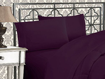 Picture of Elegant Comfort Luxurious 1500 Thread Count Egyptian Three Line Embroidered Softest Premium Hotel Quality 4-Piece Bed Sheet Set, Wrinkle and Fade Resistant, California King, Eggplant-Purple