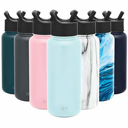 Picture of Simple Modern Insulated Water Bottle with Straw Lid 1 Liter Reusable Wide Mouth Stainless Steel Flask Thermos, 32oz (945ml), Seaside