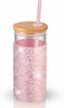 Picture of Tronco 20oz Glass Tumbler Glass Water Bottle Straw Silicone Protective Sleeve Bamboo Lid - BPA Free (Dot Pink)