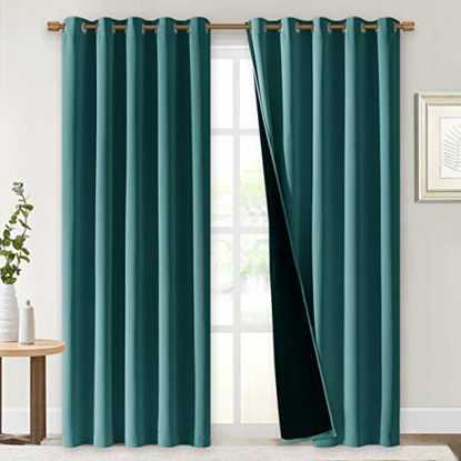 Picture of NICETOWN 100% Blackout Blinds, Laundry Room Decor Window Treatment Curtains, Thermal Insulated Energy Smart Drapes and Draperies for Villa, Hall and Studio, Sea Teal, Set of 2, 70 inches x 95 inches