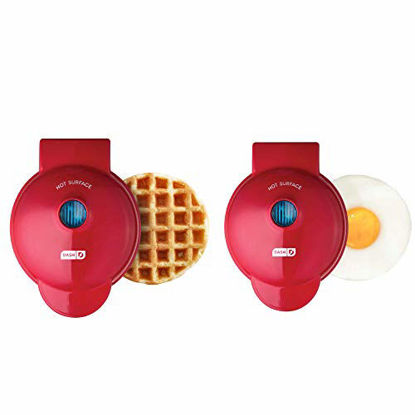 Picture of Dash DMSW002RD Mini Maker Grill, Griddle + Waffle Iron, 2 pack, Red