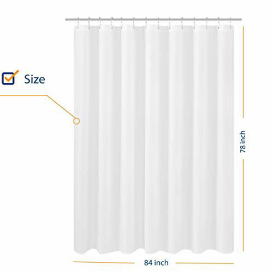Picture of N&Y HOME Large Fabric Shower Curtain Liner 84 x 78 inches, Hotel Quality, Washable, Water Repellent, White Bathroom Curtains with Grommets, 84x78