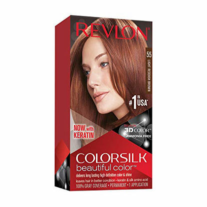Picture of Revlon Colorsilk Beautiful Color Permanent Hair Color with 3D Gel Technology & Keratin, 100% Gray Coverage Hair Dye, 55 Light Reddish Brown