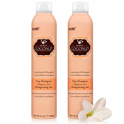 Picture of HASK Dry Shampoo Kits for all hair types, aluminum free, no sulfates, parabens, phthalates, gluten or artificial colors, Nourishing Monoi Coconut - Set of 2 Large 6.5oz Cans