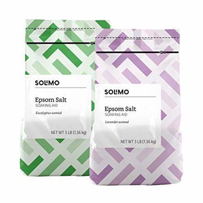 Picture of Amazon Brand - Solimo Epsom Salt Soaking Aid, Lavender Scented, 3 Pound & Solimo Epsom Salt Soaking Aid, Eucalyptus Scented, 3 Pound