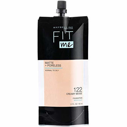 Picture of Maybelline Fit Me Matte + Poreless Liquid Foundation, Face Makeup, Mess-Free No Waste Pouch Format, Normal To Oily Skin Types, 122 Creamy Beige, 1.3 Fl Oz