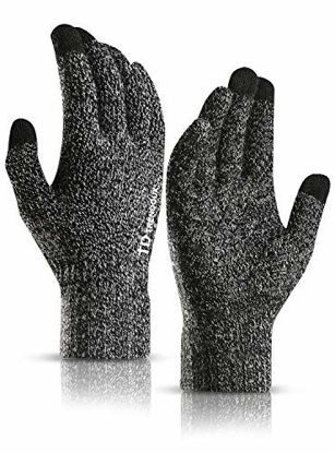 Picture of TRENDOUX Winter Gloves, Knit Touch Screen Glove Men Women Texting Smartphone Driving - Anti-Slip - Elastic Cuff - Thermal Soft Wool Lining - Hands Warm in Cold Weather - Black White - M