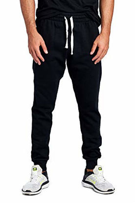 Picture of ProGo Men's Casual Jogger Sweatpants Basic Fleece Marled Jogger Pant Elastic Waist (X-Large, Black (Slanted Pocket))