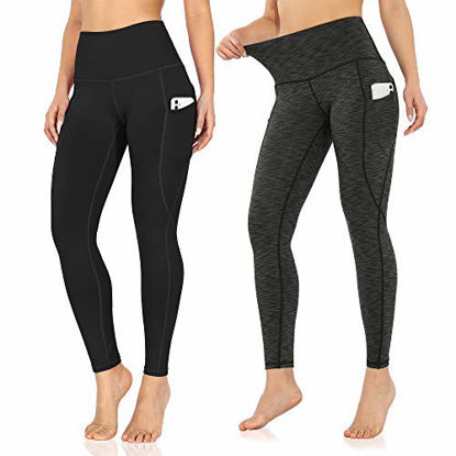 Picture of ODODOS Women's High Waisted Yoga Pants with Pocket, Workout Sports Running Athletic Pants with Pocket, Full-Length,BlackSpaceDyeCharcoal2Pack,Large