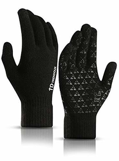 Picture of TRENDOUX Gloves, Winter Touch Screen Driving Glove Men Women for Texting Dog Walking Typing - Thermal Liners for Cold Weather - Elastic Cuff - Soft Knit Material - Cold Weather Glove - Black - XL