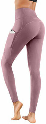 Picture of Lingswallow High Waist Yoga Pants - Yoga Pants with Pockets Tummy Control, 4 Ways Stretch Workout Running Yoga Leggings (Lilac Pink, X-Small)