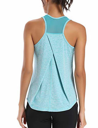 Picture of Aeuui Workout Tops for Women Mesh Racerback Tank Yoga Shirts Gym Clothes Lake Blue