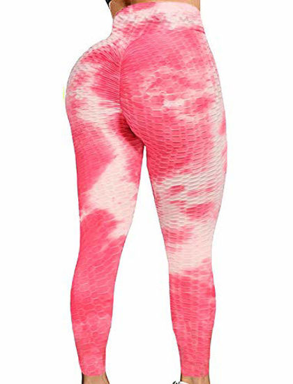 Tie Dye Yoga Leggings Ribbed Tummy Control Athletic Tights With Wide  Waistband