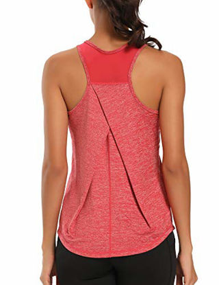 Picture of Aeuui Workout Tops for Women Mesh Racerback Tank Yoga Shirts Gym Clothes Red