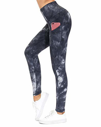 Picture of Dragon Fit High Waist Yoga Leggings with 3 Pockets,Tummy Control Workout Running 4 Way Stretch Yoga Pants (Large, Tie Dye Graphite Black Grey)