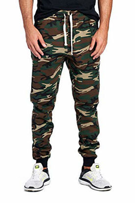 Picture of ProGo Men's Joggers Sweatpants Basic Fleece Marled Jogger Pant Elastic Waist (Small, Forest Camouflage)