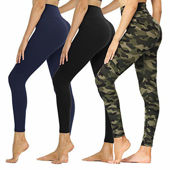 High Waisted Leggings for Women - Soft Athletic Tummy Control Pants for  Running Cycling Yoga Workout - Reg & Plus Size (3 Pack Black, Navy Blue,  Army