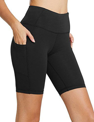 Picture of BALEAF Women's 8" High Waist Biker Workout Yoga Running Compression Exercise Shorts Side Pockets Black Size XL