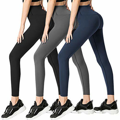 Picture of FULLSOFT 3 Pack Super Soft Black Leggings for Women-High Waist Yoga Workout Running Pants (3 Pack Black, Dark Grey, Navy Blue, One Size)