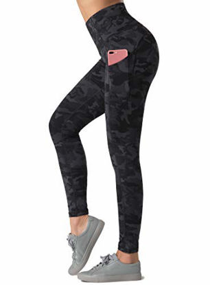 Picture of Dragon Fit High Waist Yoga Leggings with 3 Pockets,Tummy Control Workout Running 4 Way Stretch Yoga Pants (X-Large, Black&Grey Camo)