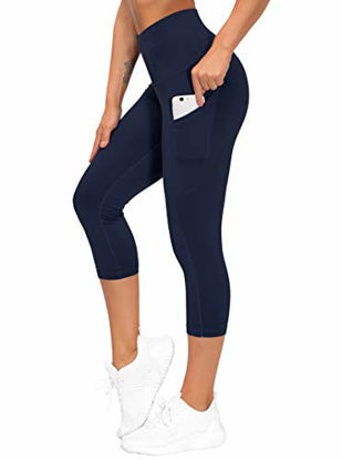 Picture of THE GYM PEOPLE Thick High Waist Yoga Pants with Pockets, Tummy Control Workout Running Yoga Leggings for Women (Large, Z-Capris Navy Blue)