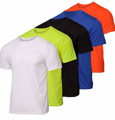 Picture of Men's Quick Dry Fit Dri-Fit Short Sleeve Active Wear Training Athletic Essentials Crew T-Shirt Fitness Gym Wicking Tee Workout Casual Sports Running Undershirt Top - 5 Pack,Set 14-M