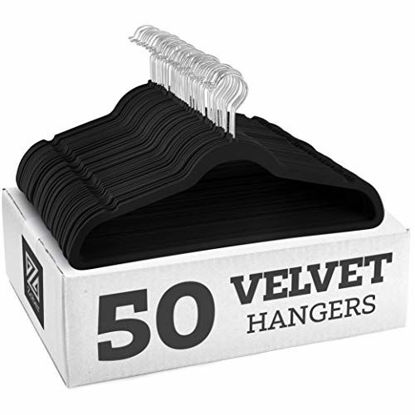 Picture of Zober Non-Slip Velvet Hangers - Suit Hangers (50-pack) Ultra Thin Space Saving 360 Degree Swivel Hook Strong and Durable Clothes Hangers Hold Up-To 10 Lbs, for Coats, Jackets, Pants, & Dress Clothes