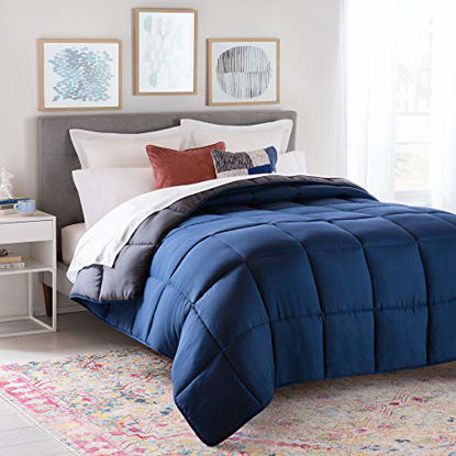 Picture of Linenspa All- Season Reversible Alternative Hypoallergenic-Plush Fill-Machine Washable Quatrefoil Microfiber Comforter, Oversized King, Navy/Graphite