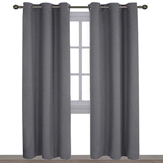 Picture of NICETOWN 3 Pass Microfiber Noise Reducing Thermal Insulated Solid Ring Top Blackout Window Curtains/Drapes (2 Panels, 42 x 84 Inch, Gray)